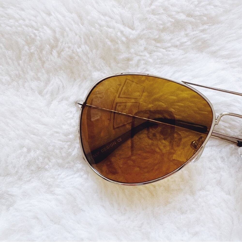 Elsie Gold with Silver Rims Polarized Aviator Sunglasses - Picture 2 of 11